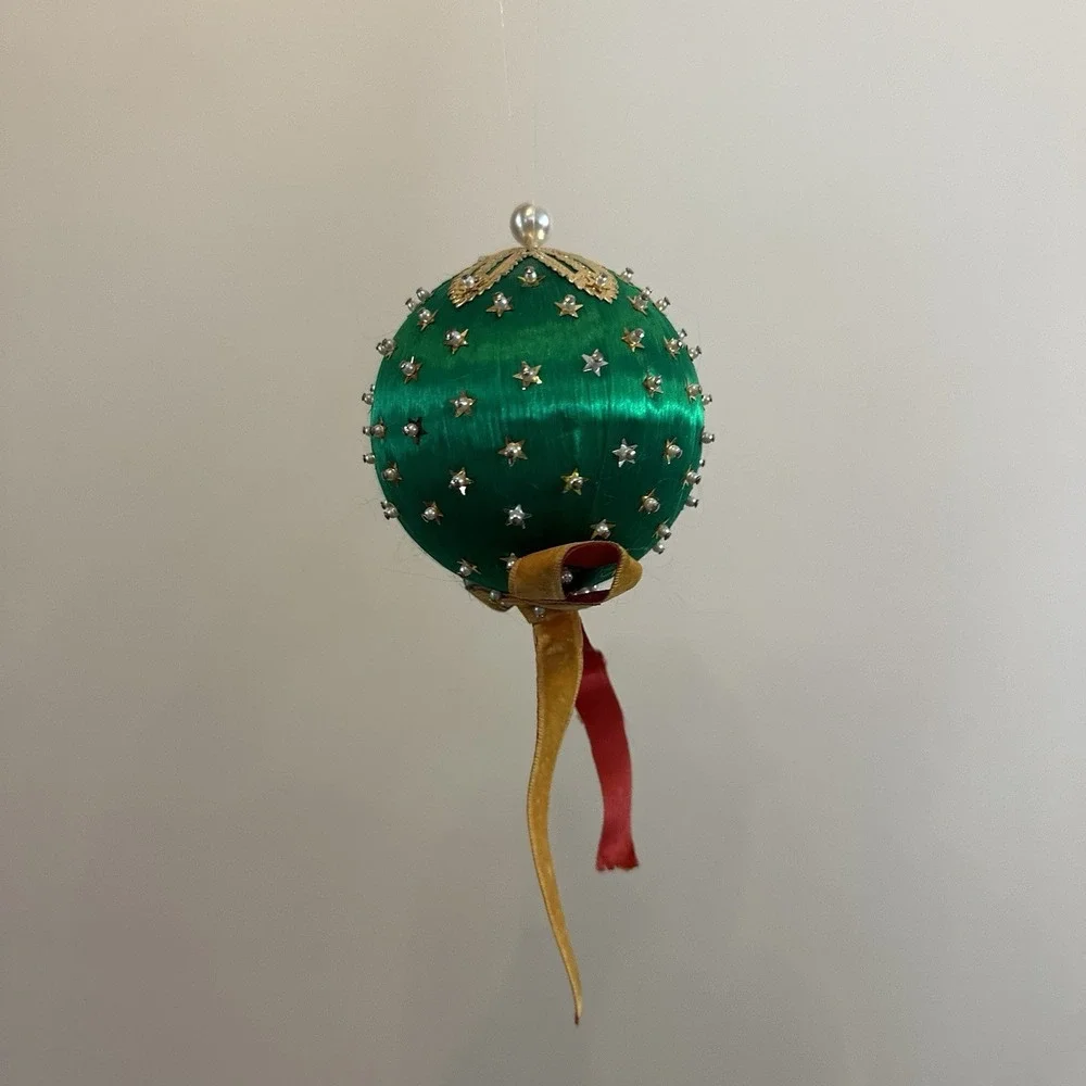 Set Of 3 Christmas Ornaments Push Pin Satin Beaded‎ Angel Pink Green 4
